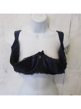 Cacique Bra 44DDD Blue Satin Black Lace Half Cup Push Up Underwire Plus Size